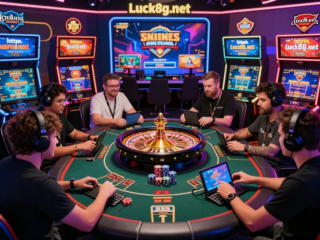 Engaged players enjoying diverse casino games online at https://luck8g.net, featuring colorful displays and vibrant atmosphere.