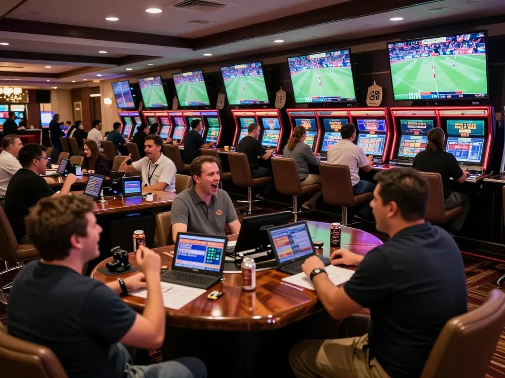 Experience the thrill of sports betting at MB66 in a lively casino environment.