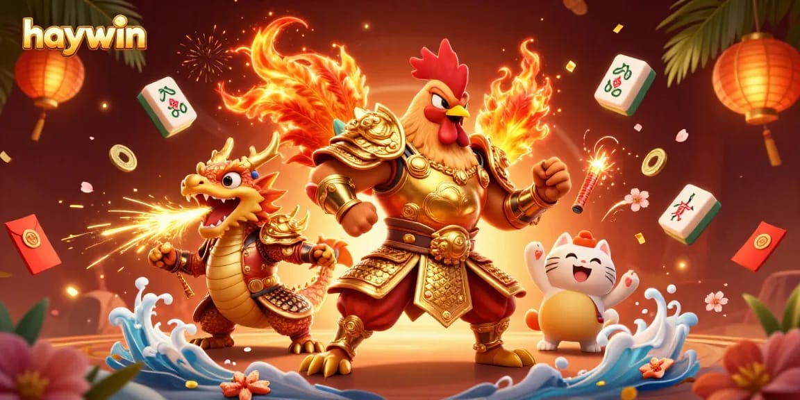 Win big with haywin at this vibrant casino-themed illustration featuring epic characters and colorful elements.