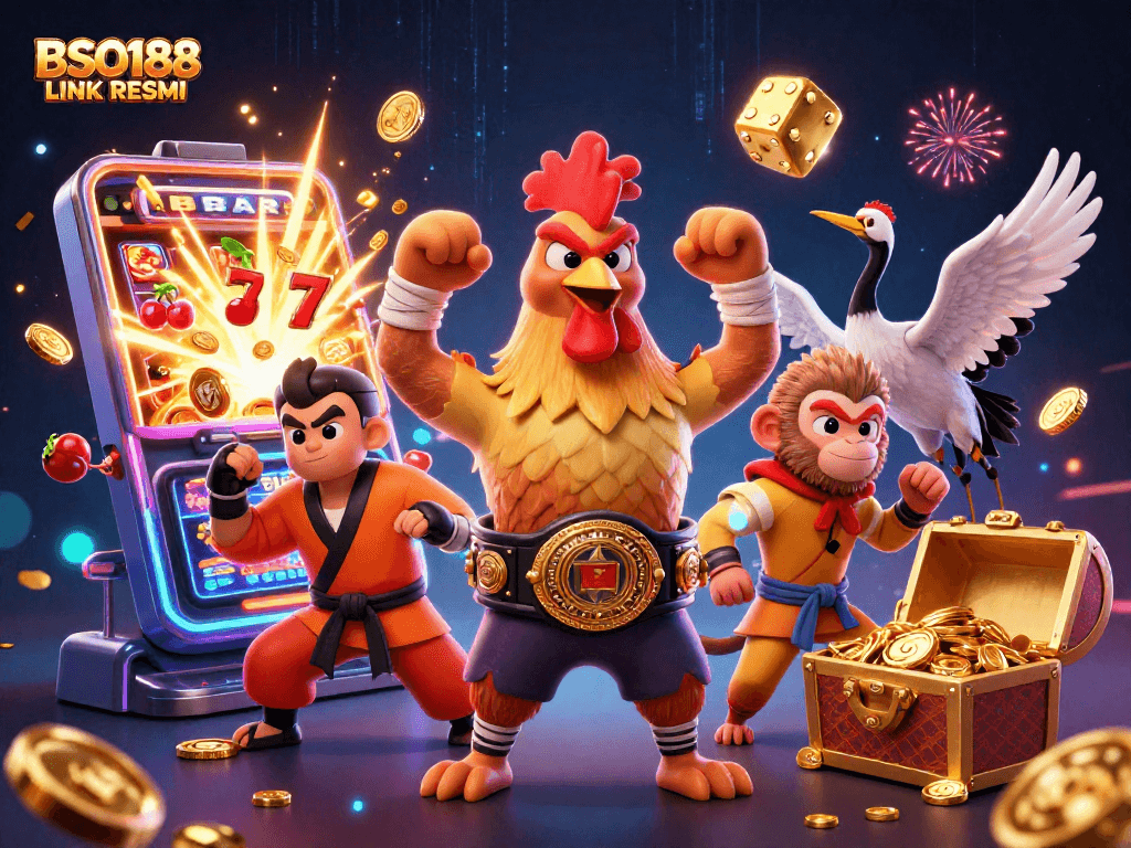 Experience thrills at BSO188 LINK RESMI with vibrant 3D illustration of casino success!