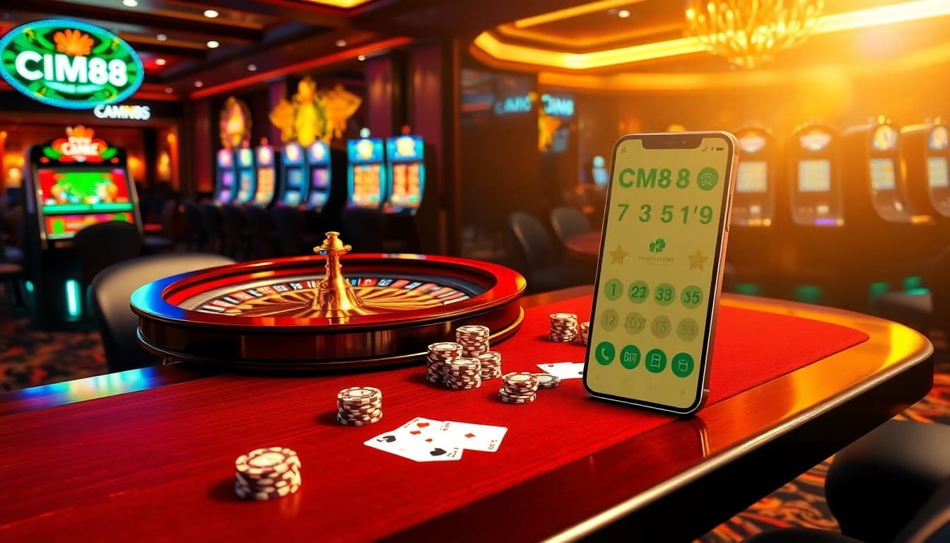 Players enjoying the thrill of CM88 online gambling with vibrant casino visuals.