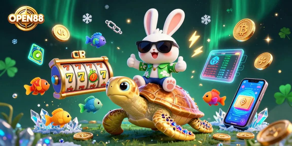 Engage with OPEN88's exciting slot reels and jackpot rides, featuring unique characters enhancing the experience.