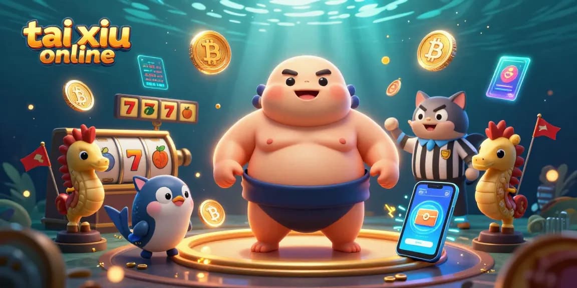 Experience the excitement of tai xiu online with a vibrant underwater casino scene featuring lively characters and jackpot symbols.