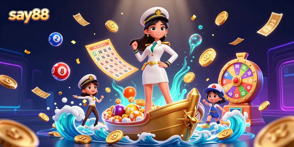 Experience thrilling gameplay with say88's dynamic lottery and casino elements in an engaging 3D illustration.