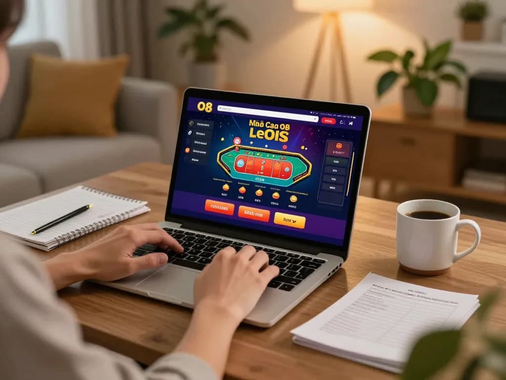 Engaging in live betting on Nhà Cái O8’s platform at home, showcasing vibrant online gambling.