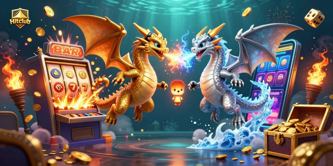 Join Hitclub dragons in a dynamic casino scene, featuring jackpots and vibrant gaming elements.