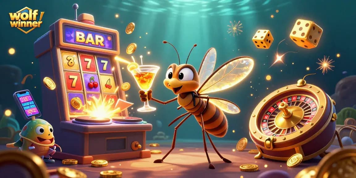 Engage with wolfwinner's vibrant casino mascot spectacle featuring a dynamic animated scene.