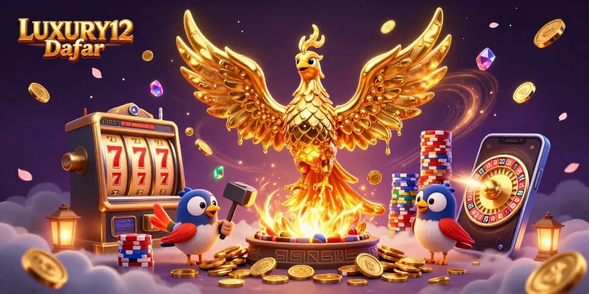Mencoba keberuntungan di LUXURY12 Daftar dengan phoenix emas dan mesin slot memikat.
