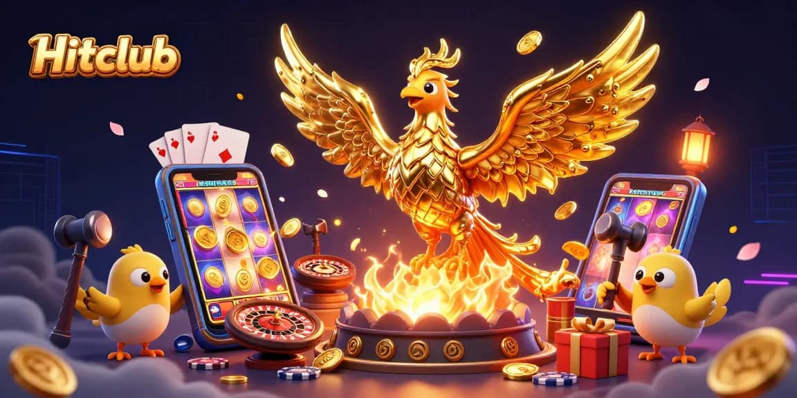 Engage with Hitclub's thrilling casino experience featuring golden phoenix and vibrant gaming elements
