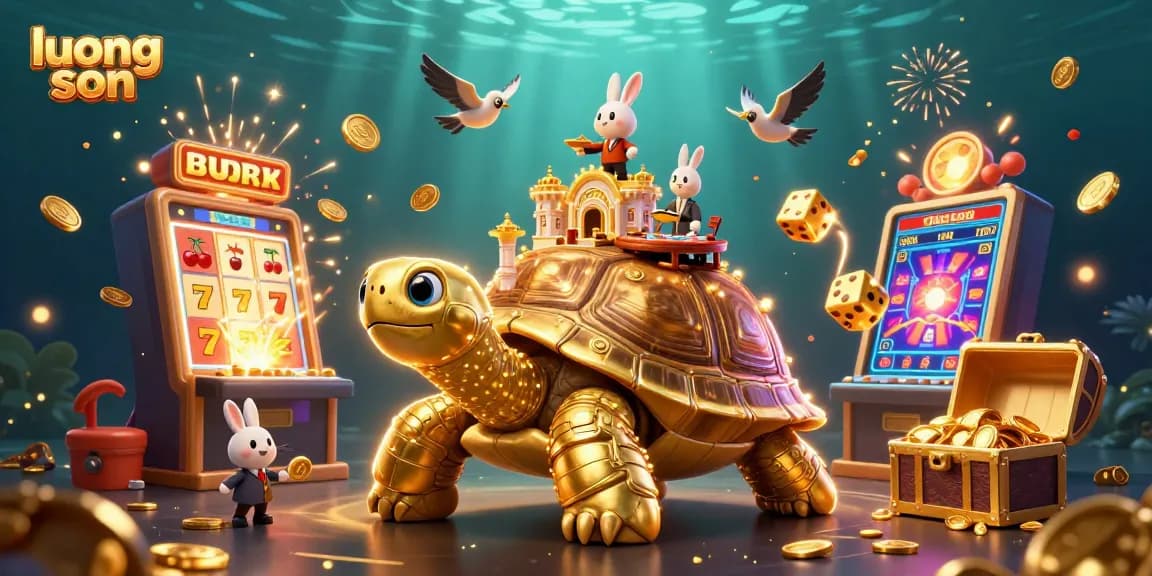 Engage with luong son at the colorful casino scene illuminated with gold and vibrant illustrations.