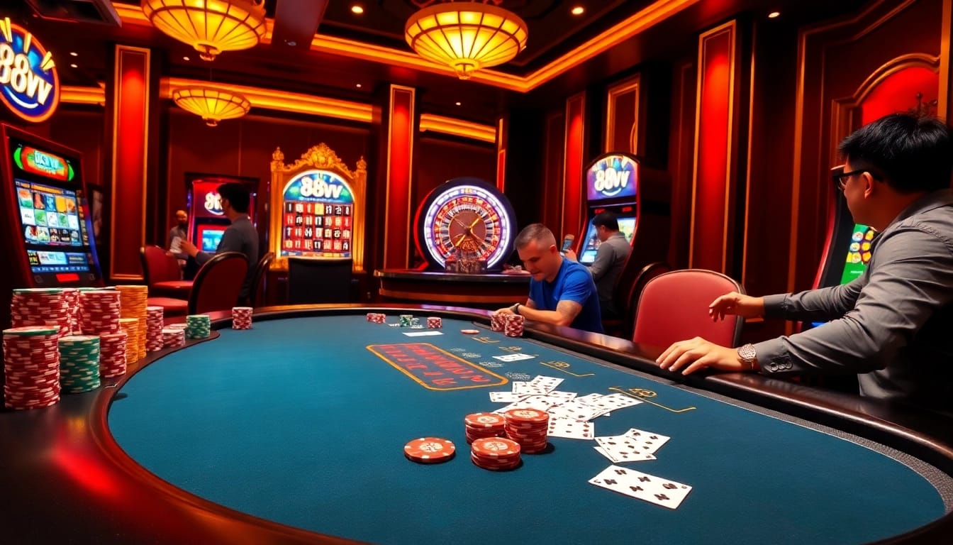 Experience thrilling gameplay at 88vv casino with vibrant tables and exciting gambling action.