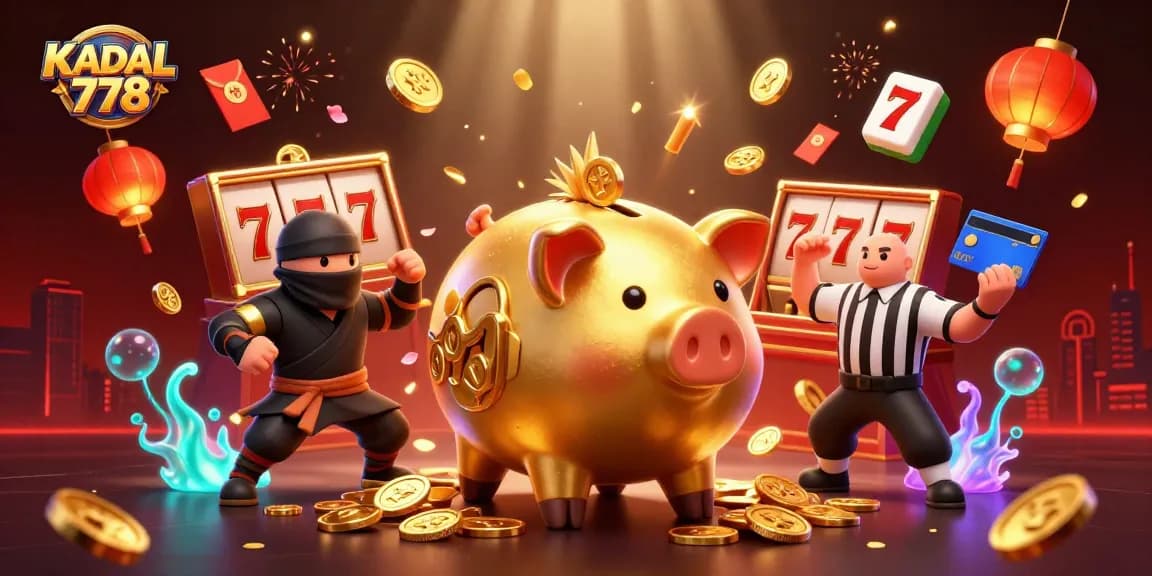 Engage with KADAL 778 as the golden piggy bank sumo wrestler shakes golden coins while the ninja and samurai add excitement.