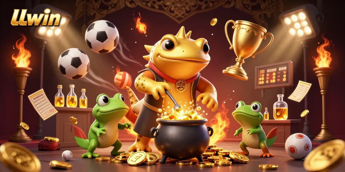 Experience winning strategies at LLwin with a lively casino scene featuring gold coins and sports elements.