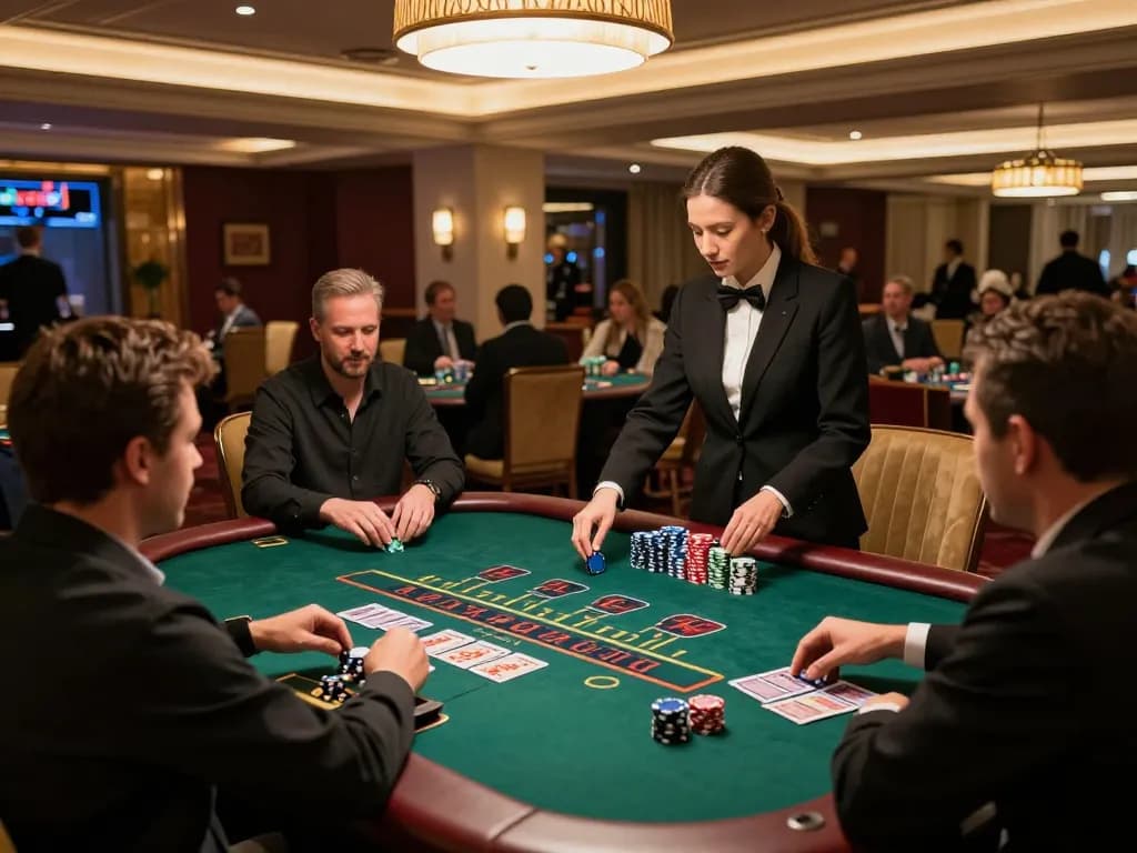 Experience the excitement at nhà cái 5679 with dynamic blackjack gameplay amidst a vibrant casino atmosphere.