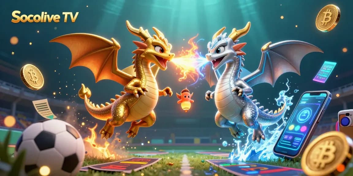Engage with Socolive TV's vibrant sports betting scene, featuring dynamic dragons and betting elements.