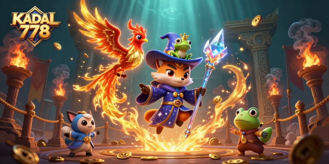 KADAL 778 ignites excitement with a dazzling wizard fox and phoenix in an enchanting casino battle scene.