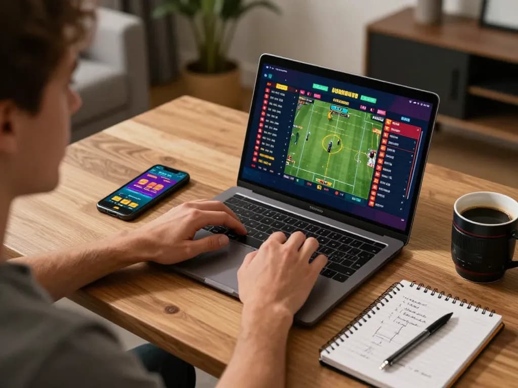 LC88 player engaging in online sports betting at home, showcasing excitement and strategy.