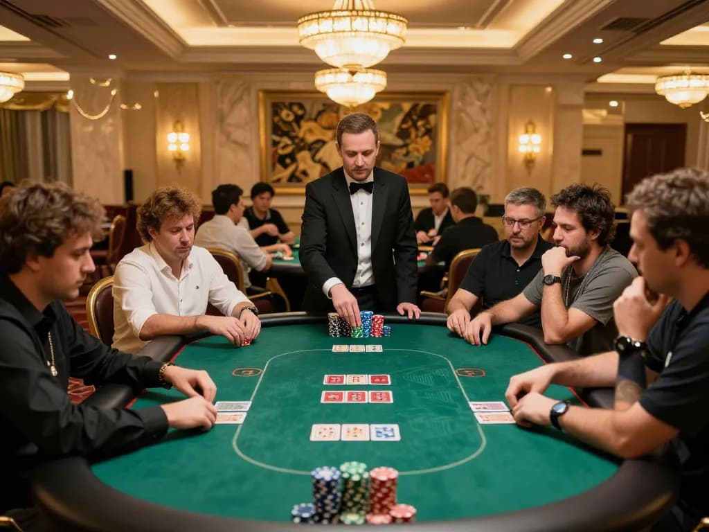 High-stakes poker game scene with players concentrated at the table, da88gg casino vibes showcased