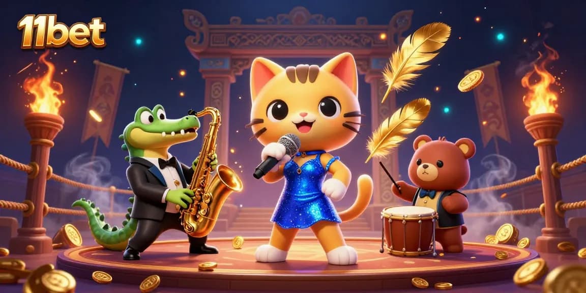 Experience the thrill of 11bet with vibrant casino characters and dynamic gaming elements.