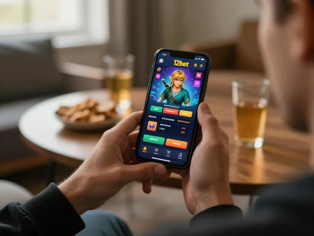 Người chơi tham gia sử dụng ứng dụng Link 12bet trên điện thoại thông minh để chơi game casino trực tuyến trong không gian ấm cúng