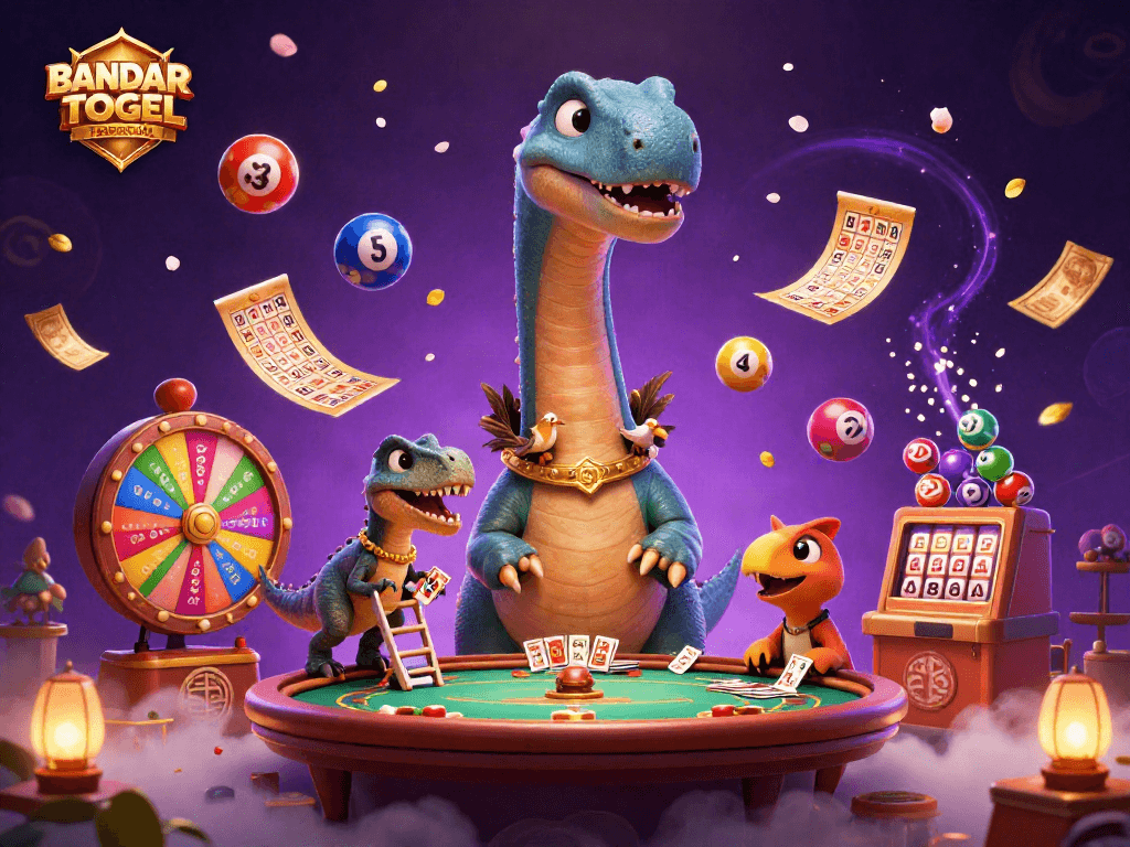 BANDAR TOGEL TERPERCAYA illustrates vibrant lottery elements in a dynamic casino scene