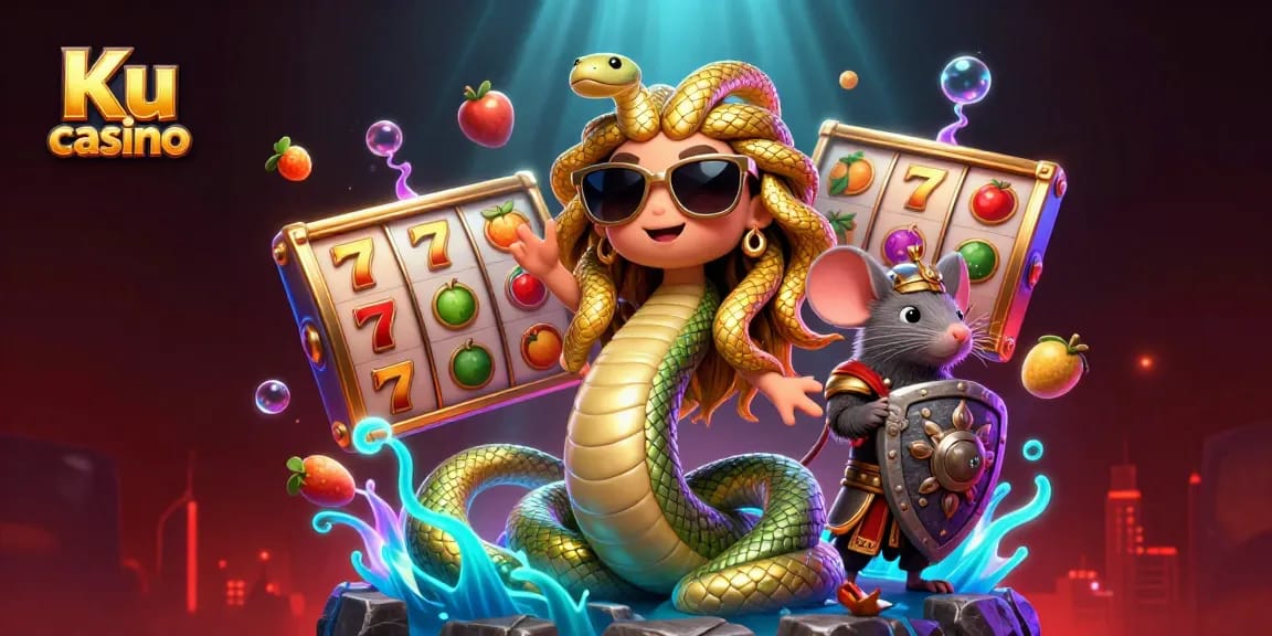 Experience the excitement of Ku casino with vibrant characters and engaging game symbols.