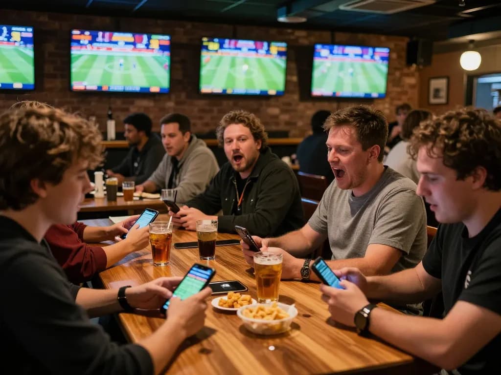 Engaging sports betting experience at a lively bar showcasing 79king betting options and excitement