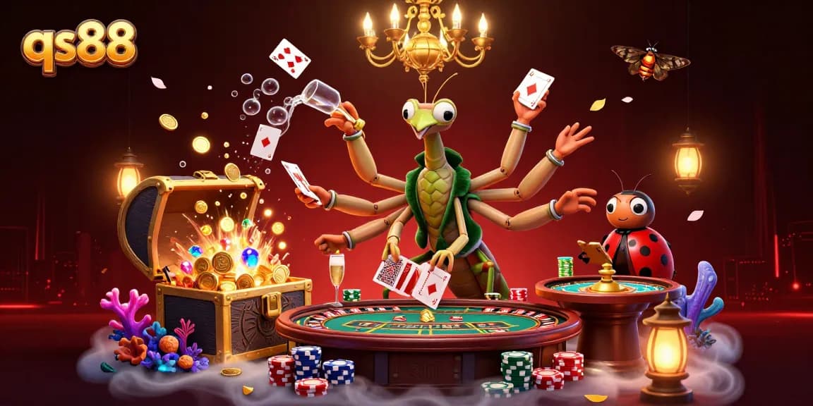 Engage in thrilling gameplay at qs88 with a vibrant 3D casino scene filled with excitement.