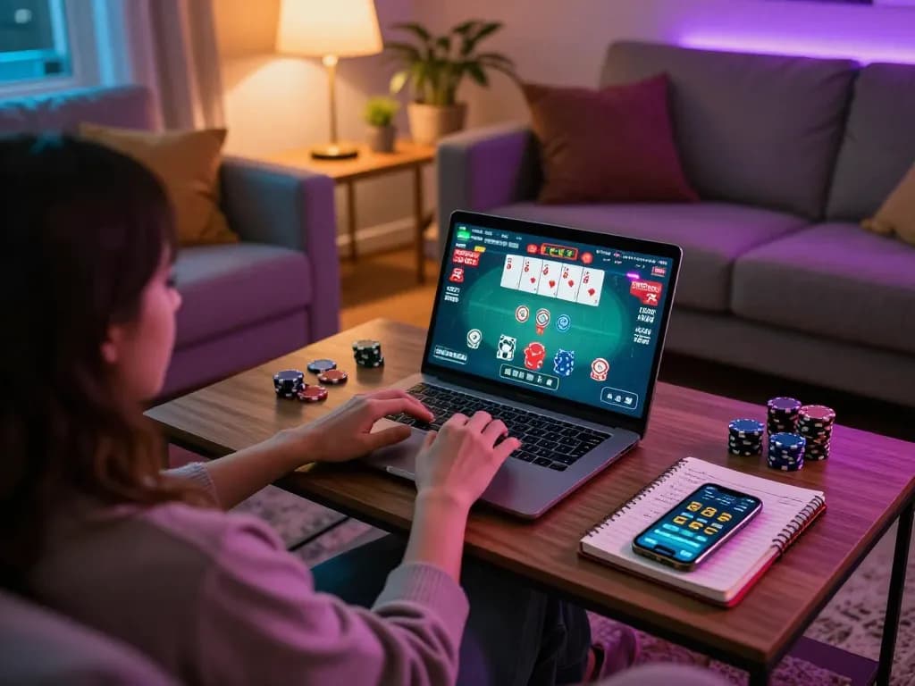 Engaging moment at https://daga88.free/ with a person playing poker online, highlighting the excitement of digital gambling.