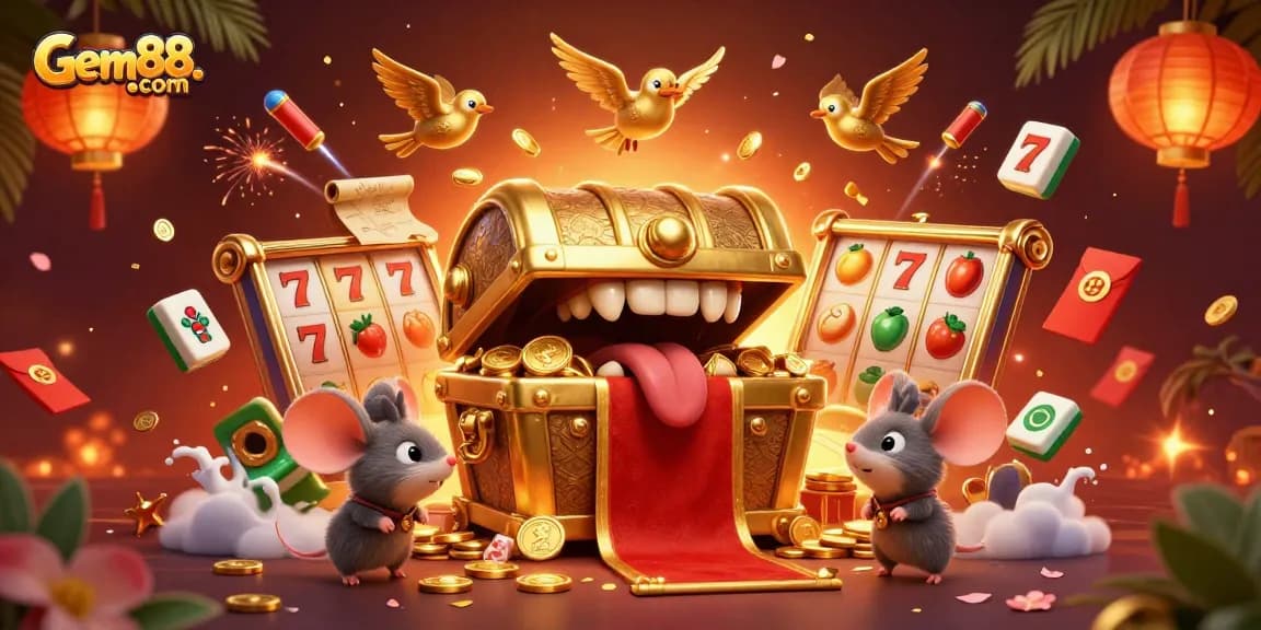 Experience exciting gameplay at Gem88. com with a vibrant casino illustration full of rich gaming elements.