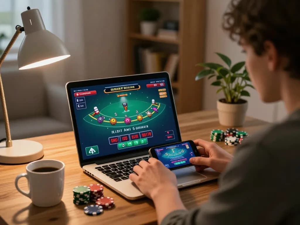 Engaging in an intense blackjack game on s666, surrounded by poker chips and strategy notes.
