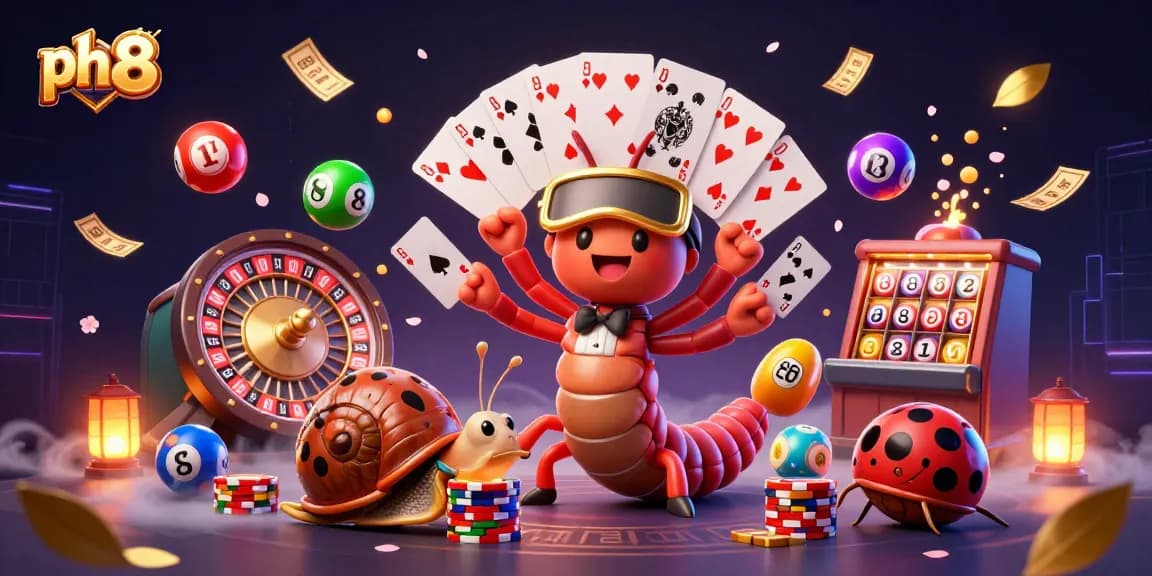 Engage in thrilling games at ph 8, celebrating with colorful lottery balls and a charismatic dealer.