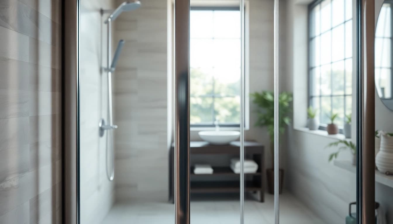 Corner shower screen frameless enhancing a modern bathroom's elegance and light.