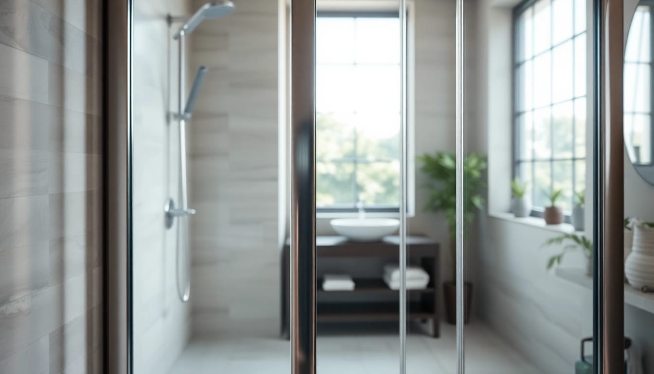 Corner shower screen frameless enhancing a modern bathroom's elegance and light.