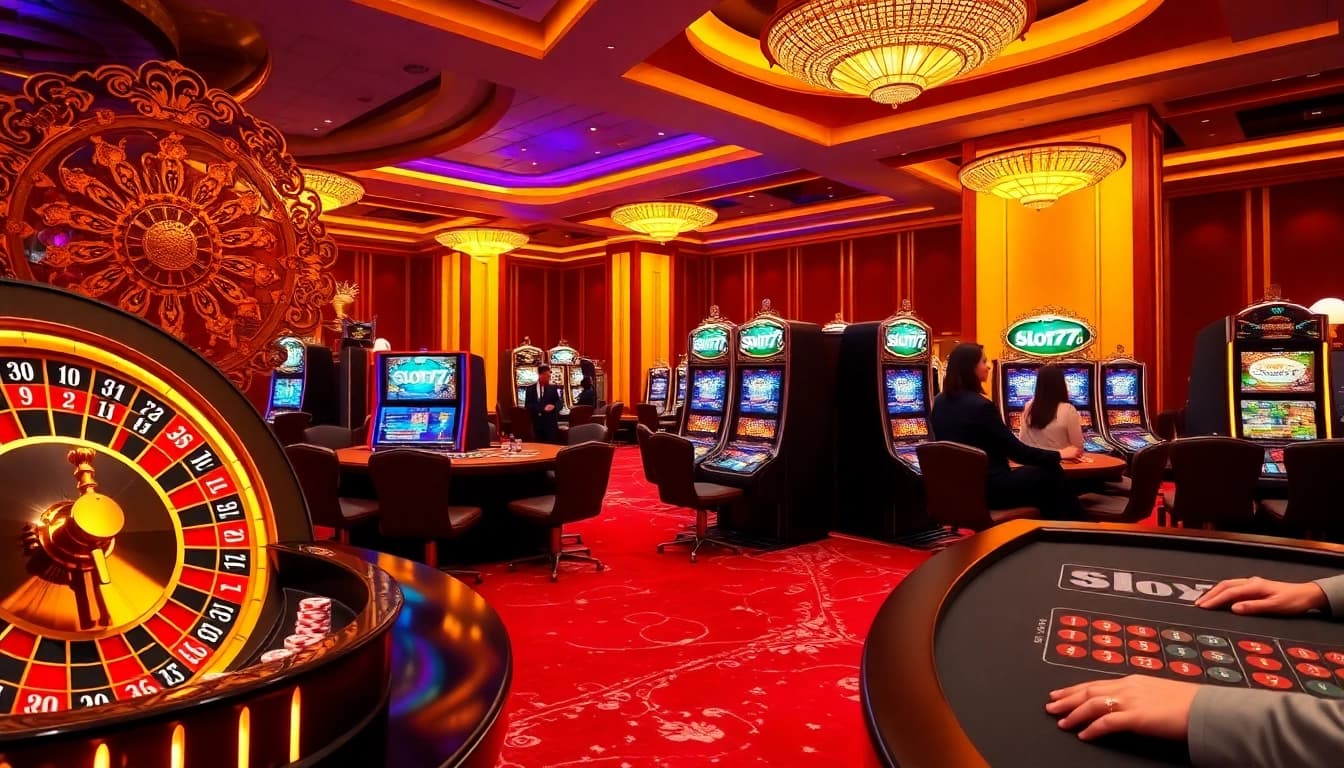 Experience the thrill of slot777 as players engage with vibrant slot machines and roulette.