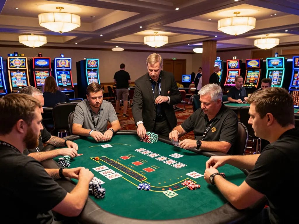 Players strategizing at blackjack tables in dynamic nightlife casino with TR88 ambiance.