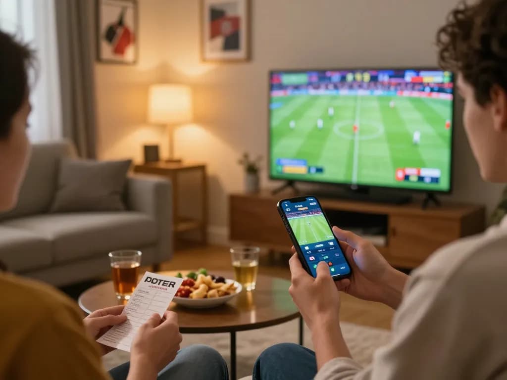 Watch CAKHIATV live football match while placing bets on a smartphone, enjoying an engaged sports atmosphere.