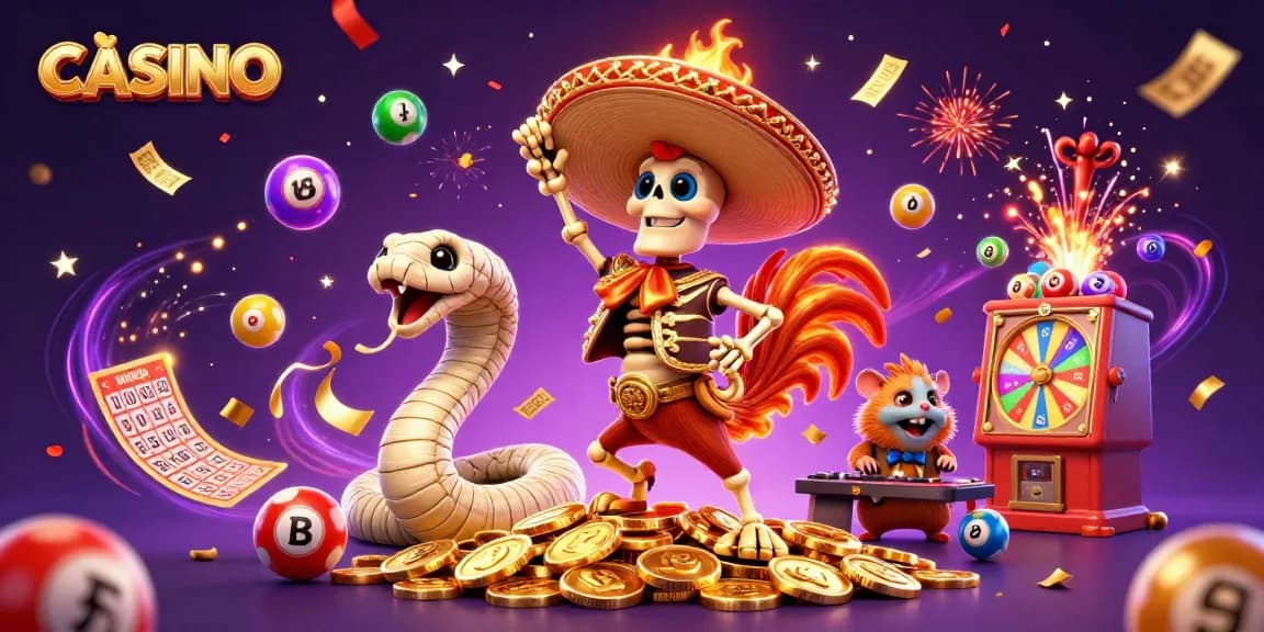 Victory dance in a CASINO scene with a skeleton mariachi and golden coins.