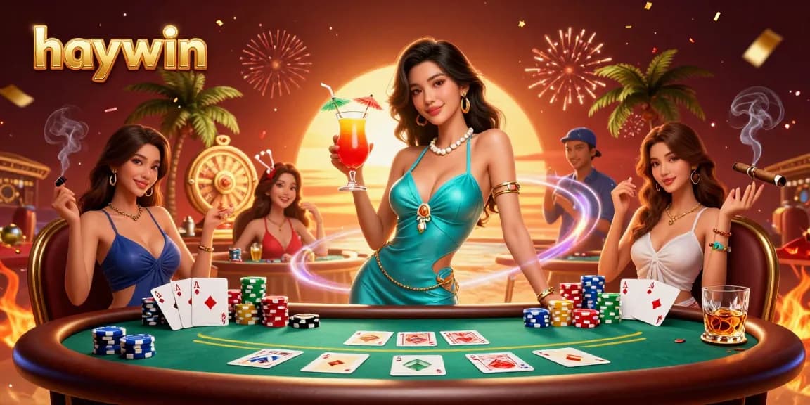 Experience exciting gameplay at haywin's vibrant beach casino filled with colorful poker elements.