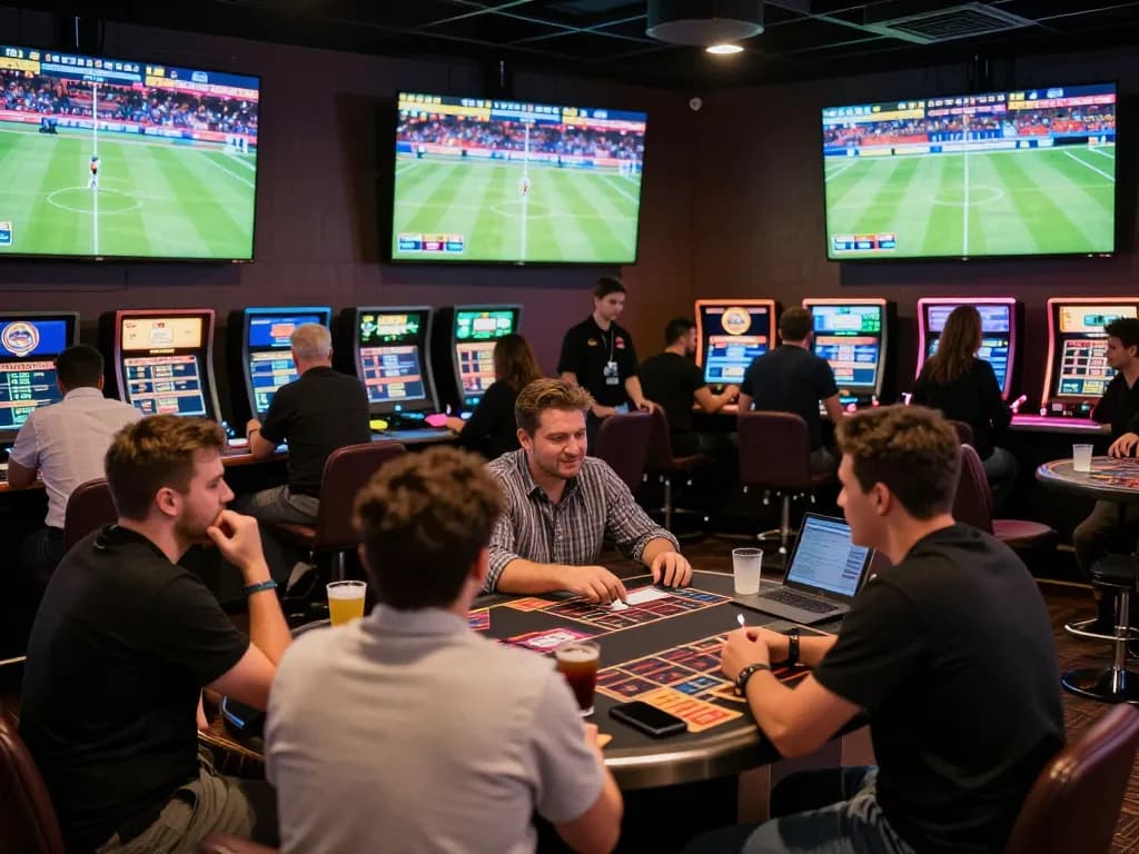 Experience sky88 tv excitement as bettors engage in live sports wagering at modern lounge.