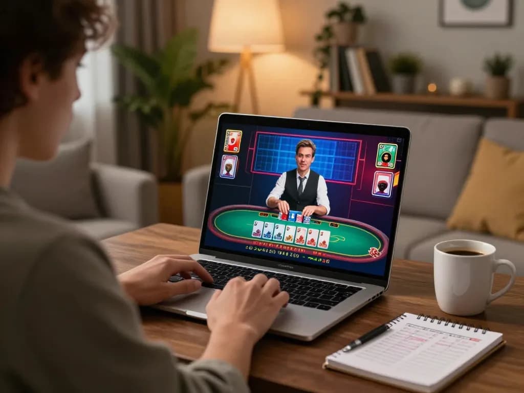 SC88 online player enjoying live dealer game on laptop in cozy home environment