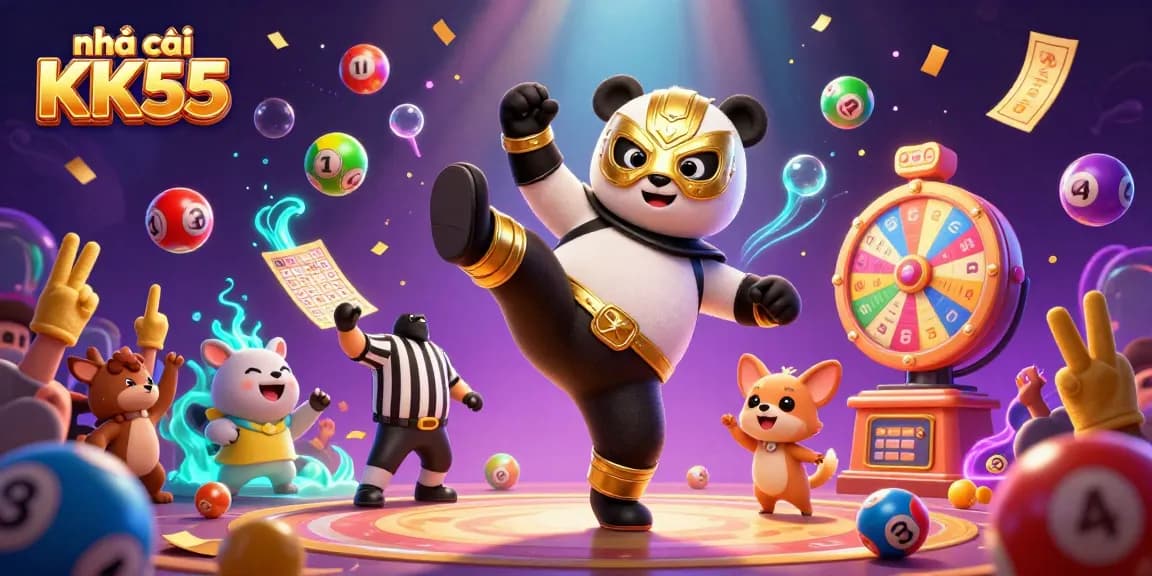 Experience thrilling gaming at nhà cái KK55 with a vivid casino scene featuring dynamic animated characters and vibrant game elements.