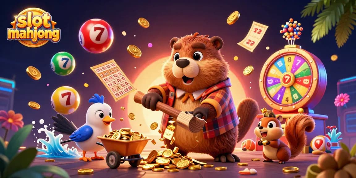 Winning big with slot mahjong: a playful scene with characters collecting golden coins and lottery prizes