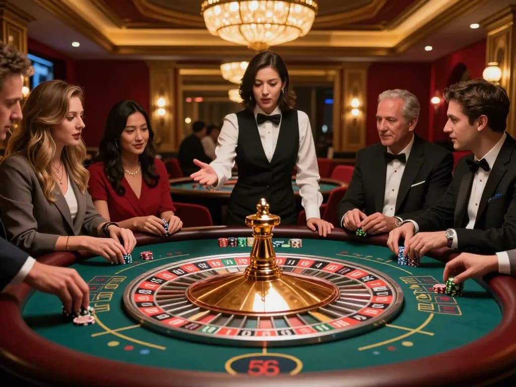 FLY88 roulette action with players excitedly betting, highlighting casino thrill.
