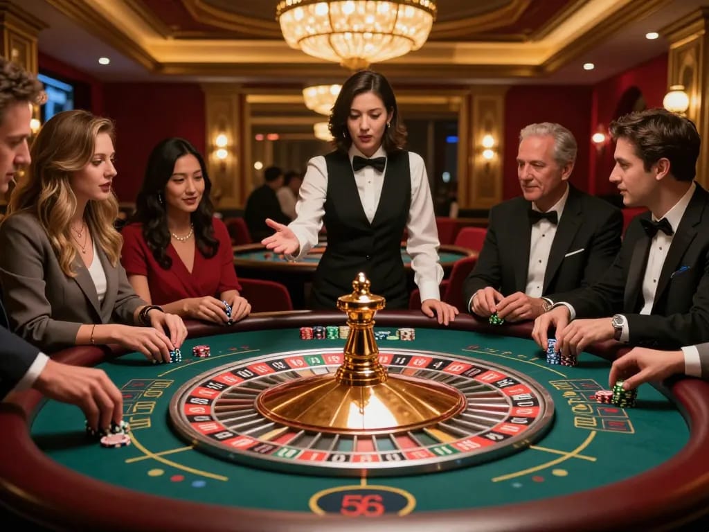 FLY88 roulette action with players excitedly betting, highlighting casino thrill.