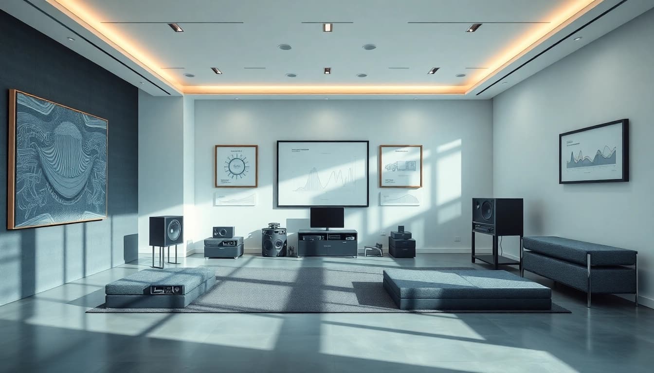 Explore Sound and Vibration Control Products in a professional showroom showcasing innovative acoustic solutions.