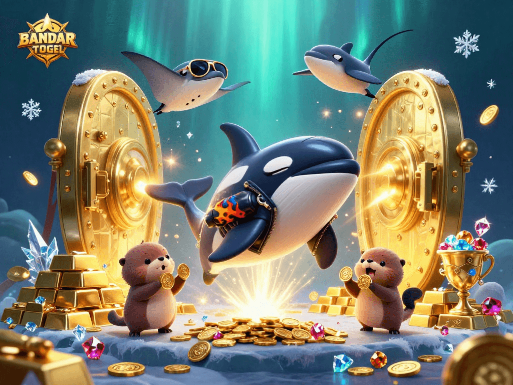BANDAR TOGEL TERPERCAYA showcases winning strategies with vibrant sea creatures and treasures in a dynamic digital scene.