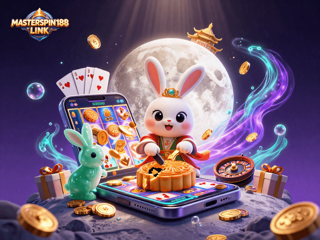 Engage with thrilling gameplay in MASTERSPIN188 LINK, featuring a festive moon rabbit scene rich in casino elements.