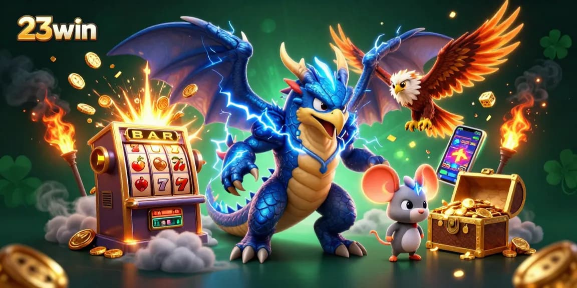 Experience the thrilling world of 23win casino with dynamic games and vibrant visuals in a colorful illustration