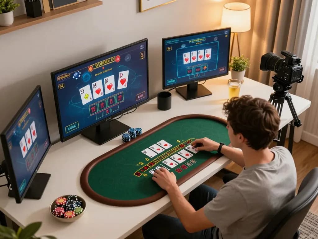 Player enjoying live dealer blackjack game at home with LC88 interface.